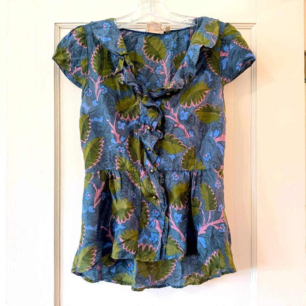 Anthropologie | Vanessa Virginia Ruffled Cap-Sleeve Floral Peplum Blouse 4